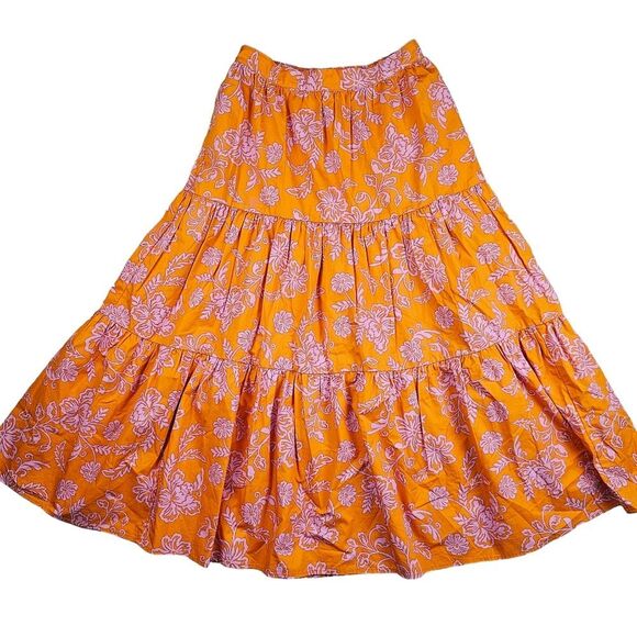 XiRENA‎ -1918 Women's Angeline Tiered Poplin Midi Skirt Orange NWOT Size Large - Picture 3 of 7